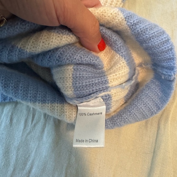 La Ligne Toujours Cashmere Blue and White Stripe Sweater - Picture 3 of 5
